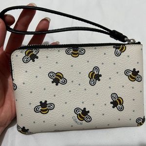 Coach Corner Zip Wristlet In Signature With Bee Print